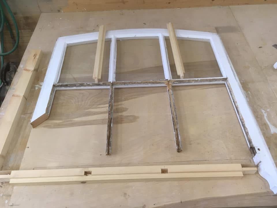 Arched sash on the bench with new glazing bars fitted