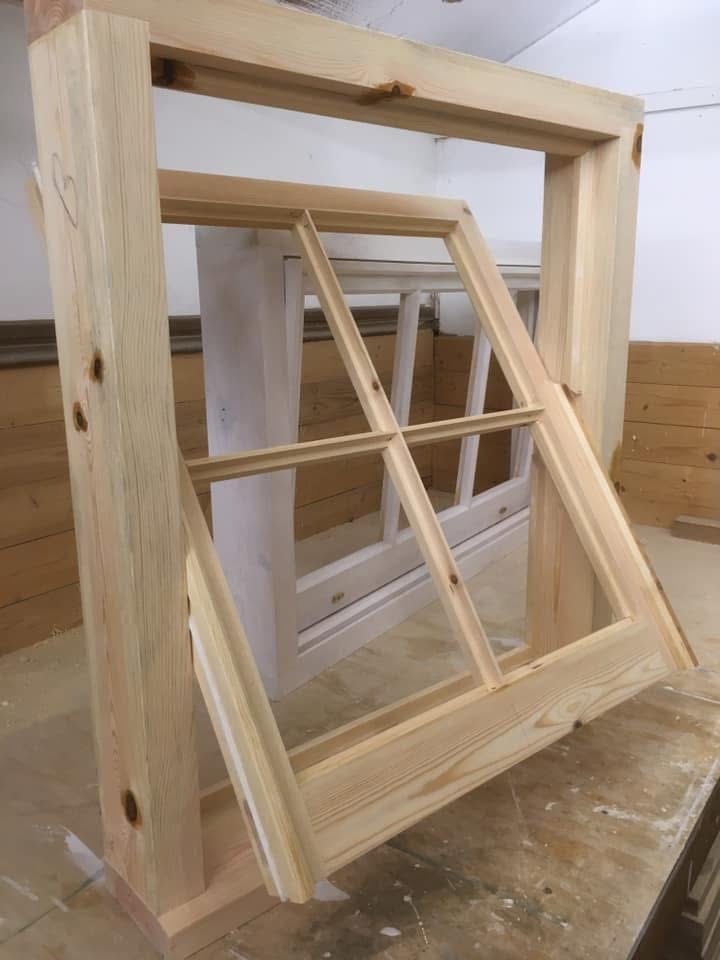 New timber window frame and sash being made in the workshop